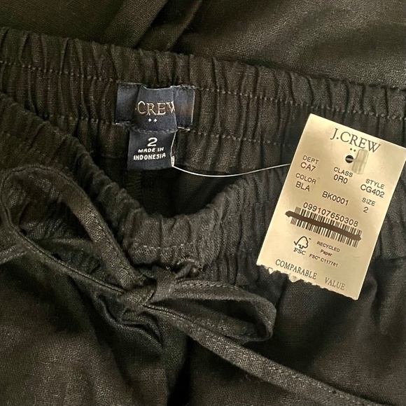 NWT!! J. CREW Factory Linen Blend Slim Wide Leg Drawstring Pants Solid Black 2 - Picture 13 of 16